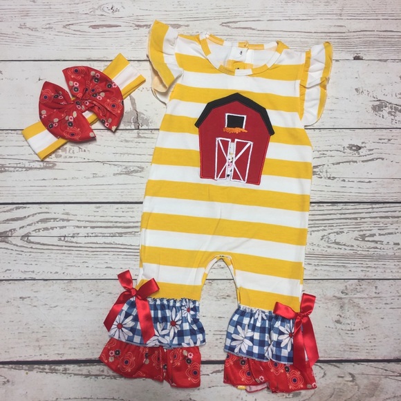 ❗️LAST ONE❗️2pc. Barn Romper and Headband - Picture 2 of 4